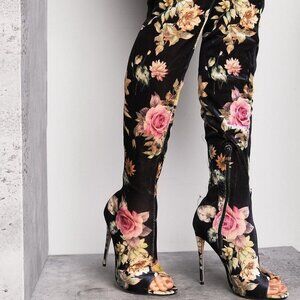 SECRET  " FLORAL FANTASY " Open Toe Thigh High PLUSH VELVET